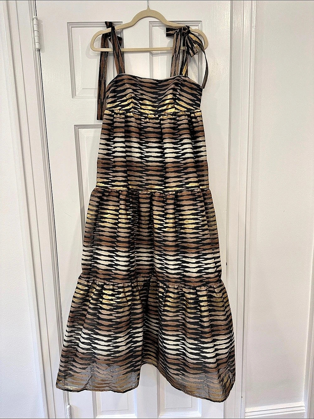STORIA Join the Chorus Maxi Animal Print Midi Dress Black & Gold size Small